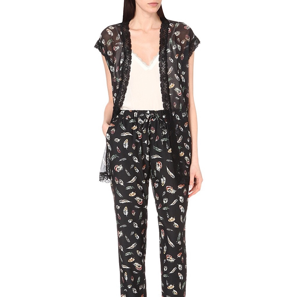 THE KOOPLES Feather Print Lace Trim Open Top
